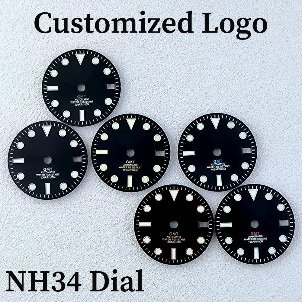 IMPORT 29mm NH34 dial Customized logo dial GMT Dial Green Luminous fit NH34 Movement automatic watch