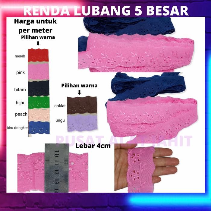 Renda Kain Katun Bunga Lubang Lobang 5 Besar Lebar 4Cm 4 Cm Per 1 Roll