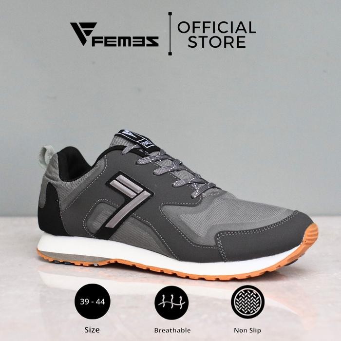 Ready Femez Lite Zurich Sepatu Sneakers Pria 39-44 Abu Hitam Black Grey Polos Bigsize Sport Casual