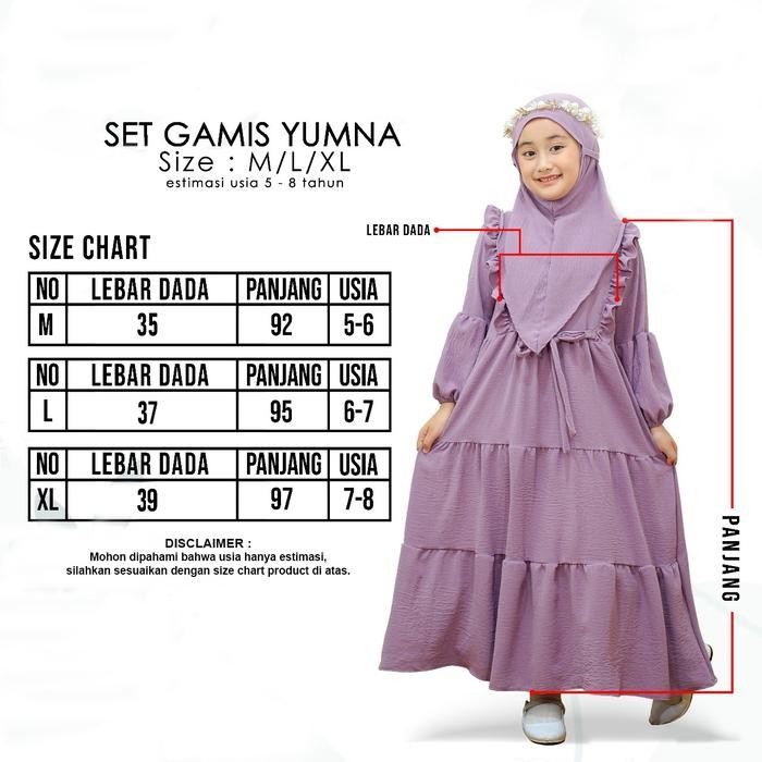 Pilihan- Set Gamis Yumna Anak Perempuan 5-8 Thn Muslim Baju Syari Dress