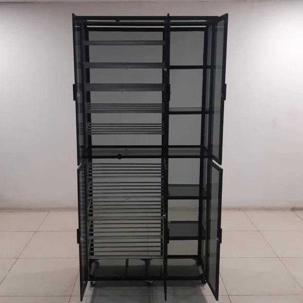 ASLI LRSHS 8126-100x38x207 cm Brown & Blkg Kaca "Lemari Rak Sepatu 12 Susun dan Rak Helm 6 Susun