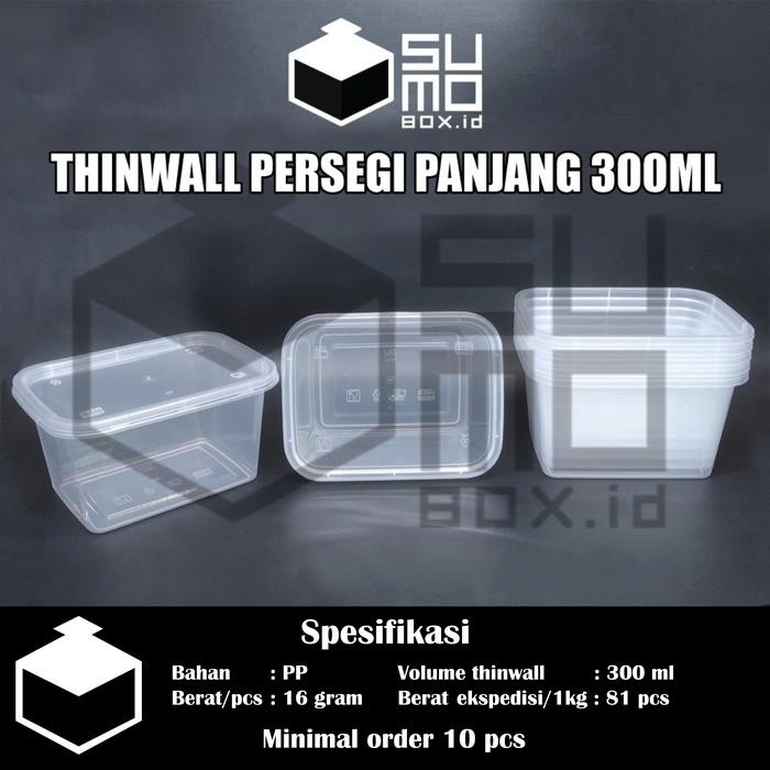 Thinwall PERSEGI PANJANG 300ml + tutup / kotak box dessert [ECERAN]