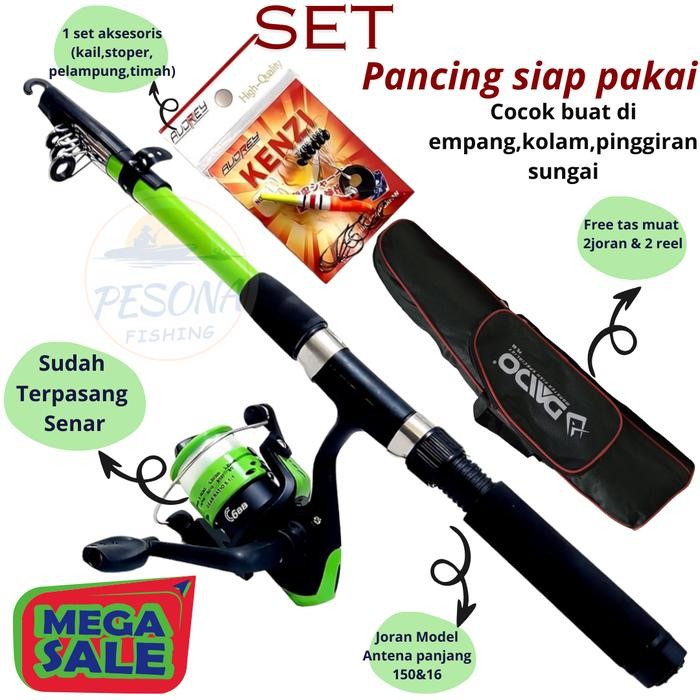 Sougayilang Fishing - Full Set Joran Pancing Antena Dan Reel Spool Plastik Dengan 6 Bb Free Senar