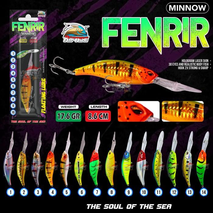 PJS UMPAN PANCING Minnow Crankbait Floating Lure Riptide Fenrir Panjang 17 Gr Berat 8 Gr