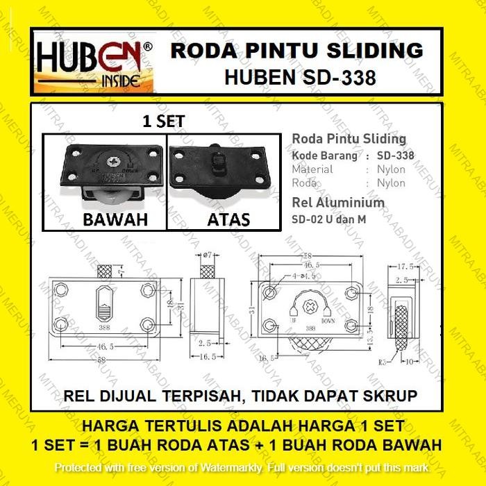 New Roda Pintu Lemari Sliding / Geser HUBEN SD-338 Roda Pintu Sliding