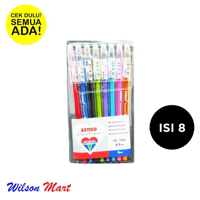 

KENKO DIAMOND HEART PEN GEL 0,5 MM ISI 8 PCS BOLPEN MULTI WARNA