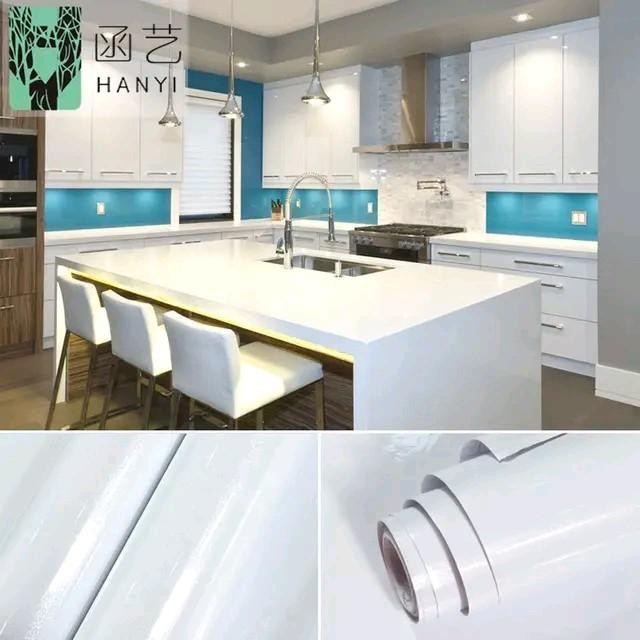 WALLPAPER STICKER DINDING PUTIH POLOS GLOSSY KITCHEN SET Dekorasi Dinding Meja Dapur Kamar Mandi Pvc
