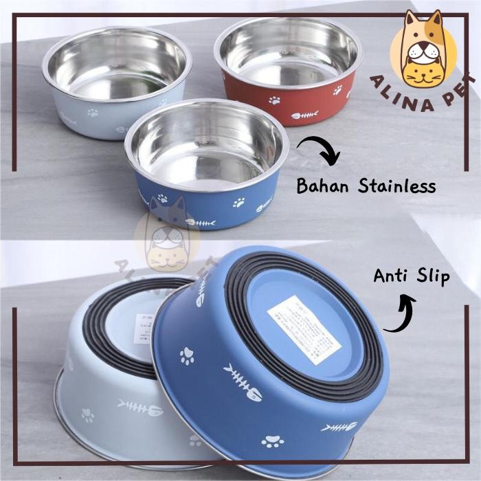 Tempat Makan Anjing Kucing Stainless Anti Slip Mangkuk Makan Pet Bowl Stainless Mangkuk Makan Kucing
