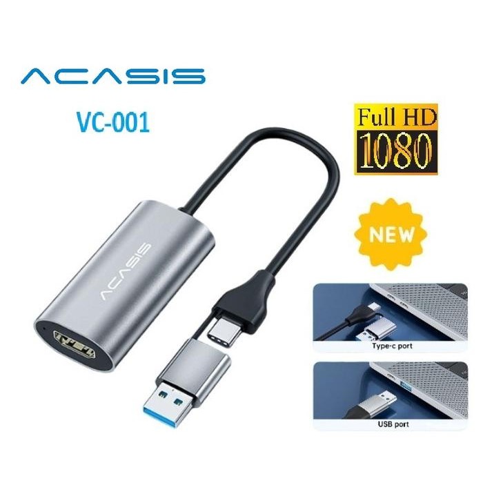 Central Eletech - Video Capture Hdmi Acasis Full Hd 1080P Hdmi Video Capture Usb Type C