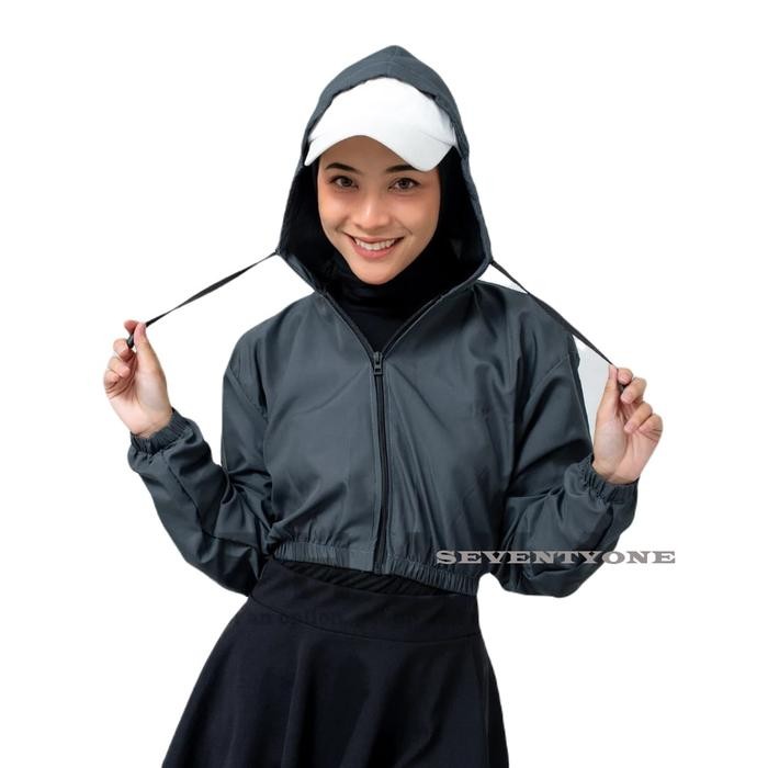 ASLI SEVENTYONE - Jaket Wanita Crop Top Hijab Korean Style Sport Parasut Olahraga Running Gym Lari