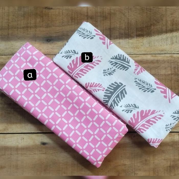 Kain Batik TR Kotak Kotak - Daun Serian Pink