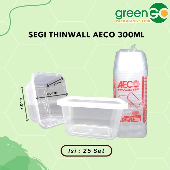 DJJ THINWALL KOTAK AECO 300ML 25 SET TOPLES MAKANAN PLASTIK BENING KECIL