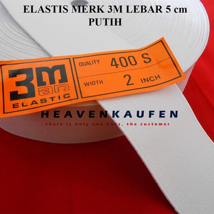Karet Elastis Elastic Lebar 5 cm Tebal 1,5 mm Warna Putih Merek 3M Bagus Berkualitas Harga Per Meter
