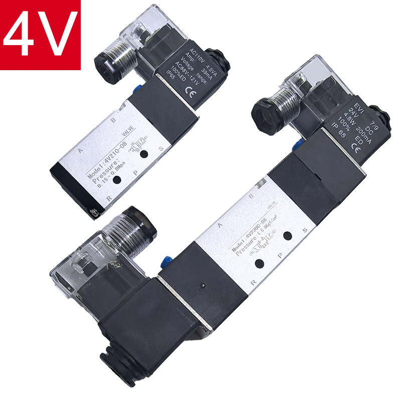 4V Series Pneumatic Valve 5/2 5/3 Air Electromagnetic Ac220V Dc24V Dc12V Solenoid Valves Controller