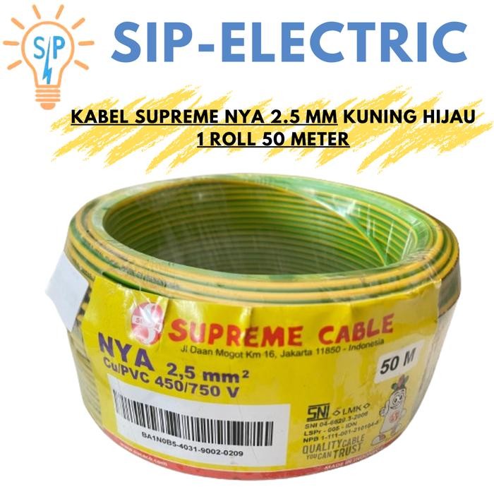 Kabel Supreme Nya 2.5 Mm Kuning Hijau (1 Roll 50 Meter)