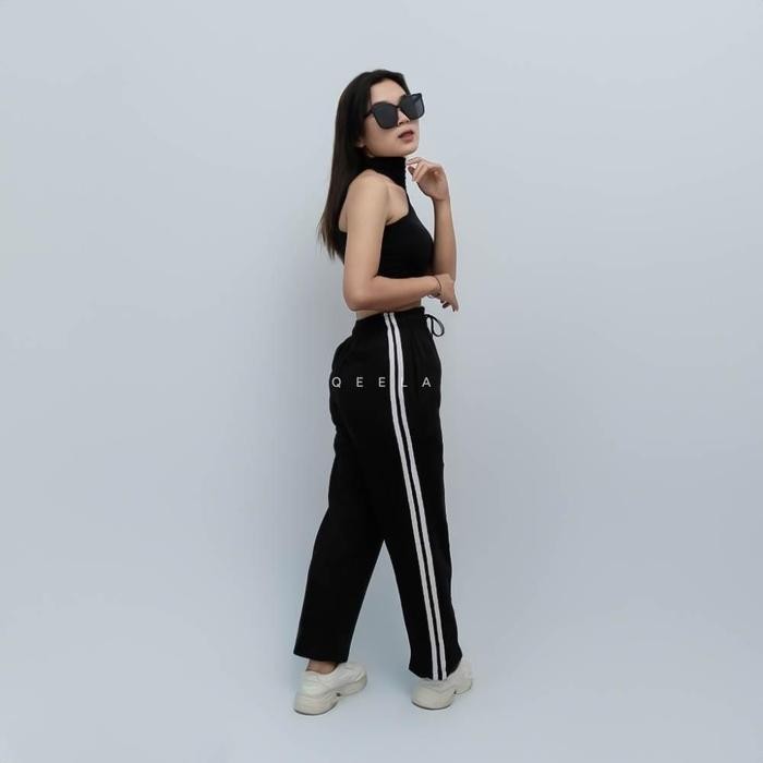 gtSport- Celana Training Wanita List Putih Sport Pants Celana Olahraga Panjang Wanita