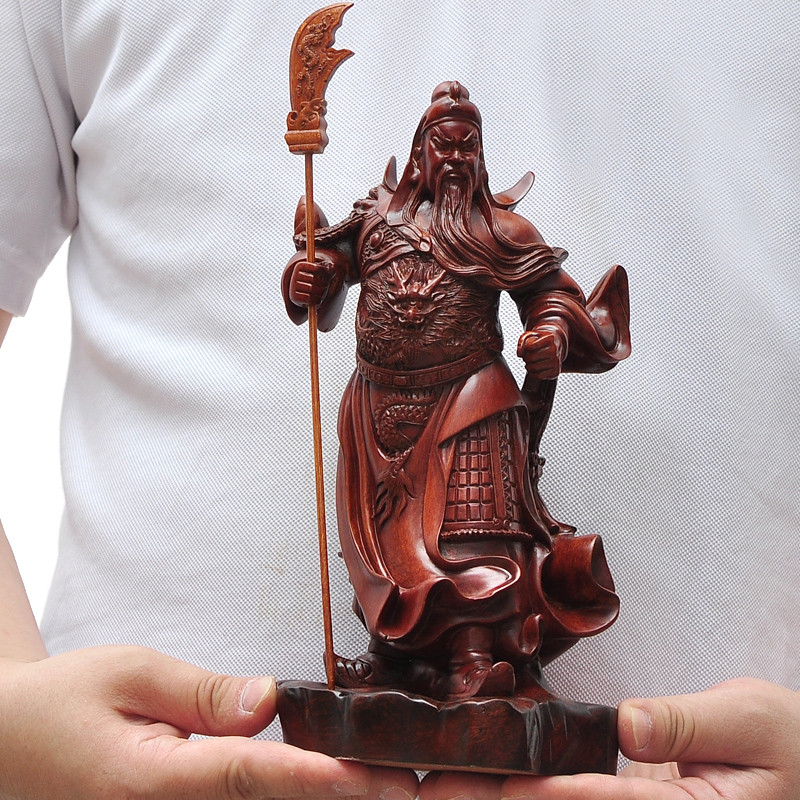 Chinese Guan Gong Lucky Buddha Statue Resin Statue Imitation Wood Guan Yu Mini Guan Home Living Room
