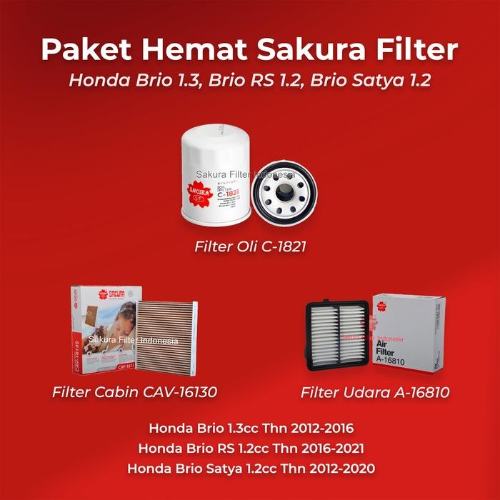 Ready Paket Hemat Sakura Filter Honda Brio (Udara, Cabin, Oli)