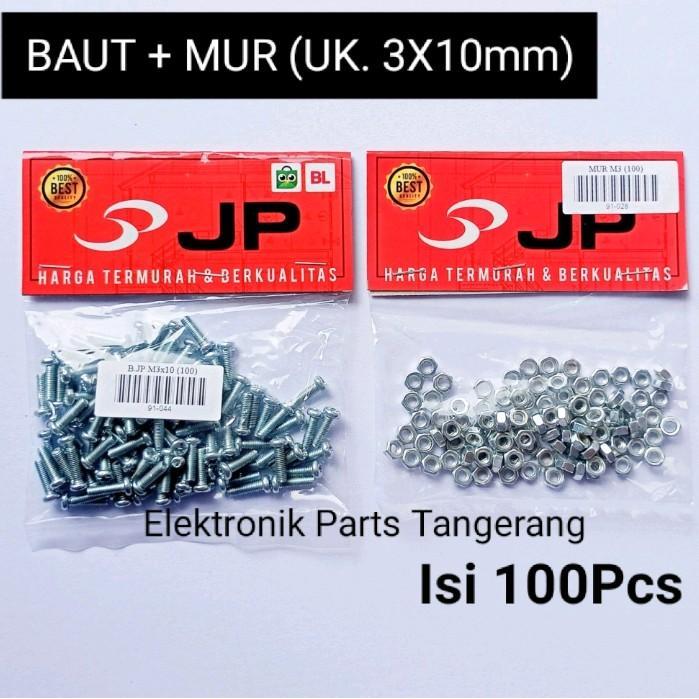 (ISI 100PCS) BAUT + MUR UKURAN 3X10mm MUR DAN BAUT UKURAN 3X10MM BAUT 10mm MUR 3mm