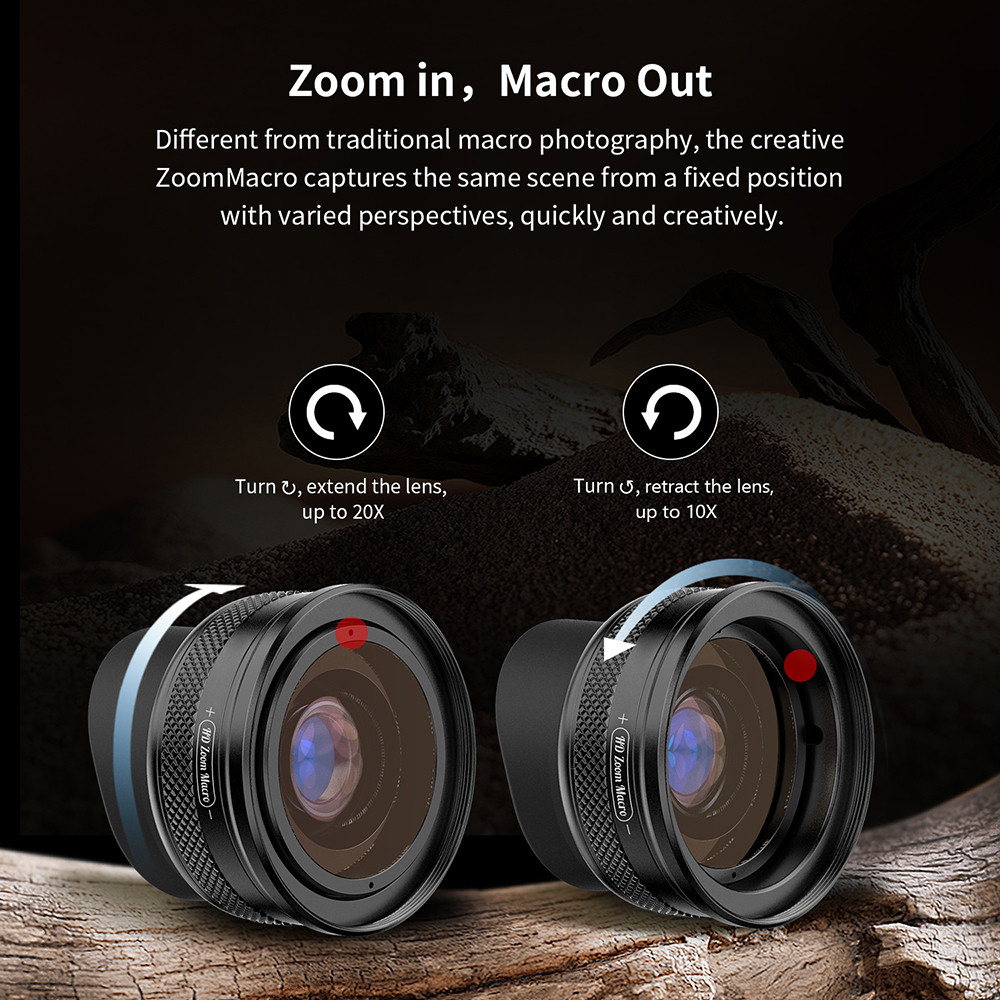 APEXEL 10-20X Zoom Macro Lens HD Micro Phone Camera Lenses Support Eye Macro Photography for iPhone