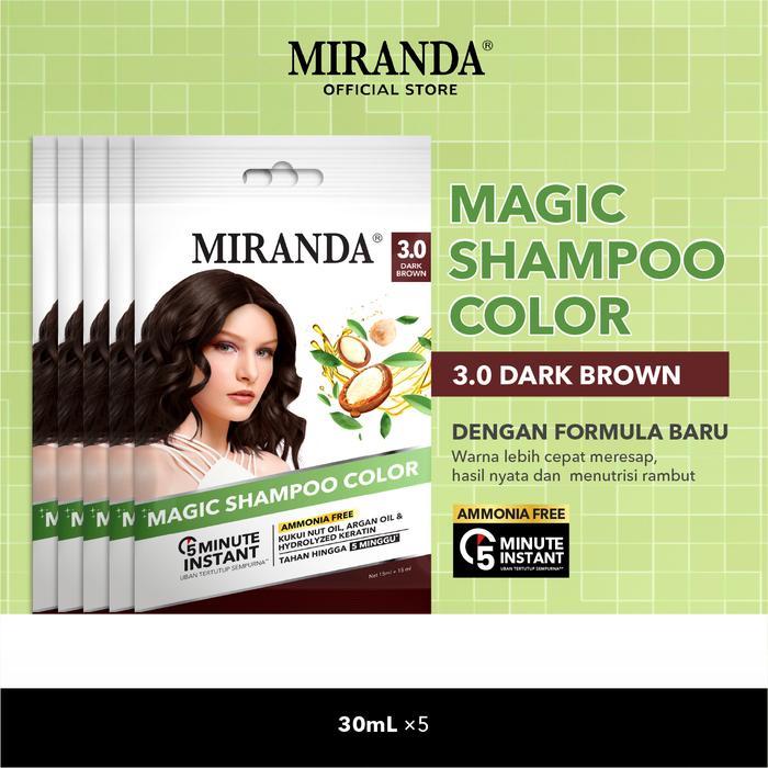 [5PCS] Miranda Magic Shampoo Color Dark Brown - Cat Rambut Instan Warna Coklat