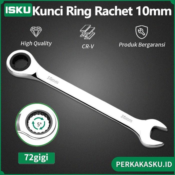 Tekiro - Kunci Rachet 72Gigi 10Mm Kunci Rachet Bolak Balik Kunci Ring Pas Rachet