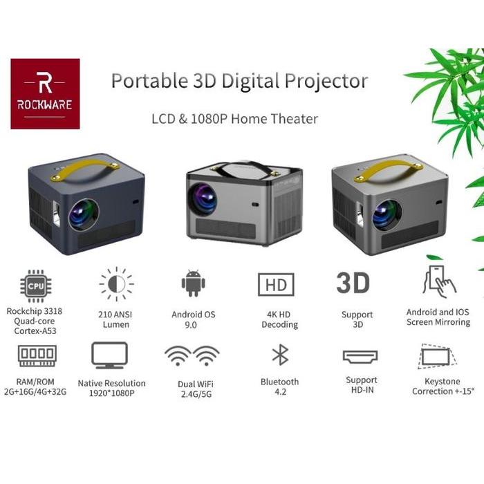 Proyektor ROCKWARE GT ONE Android 9.0 Projector 210 ANSI Lumens