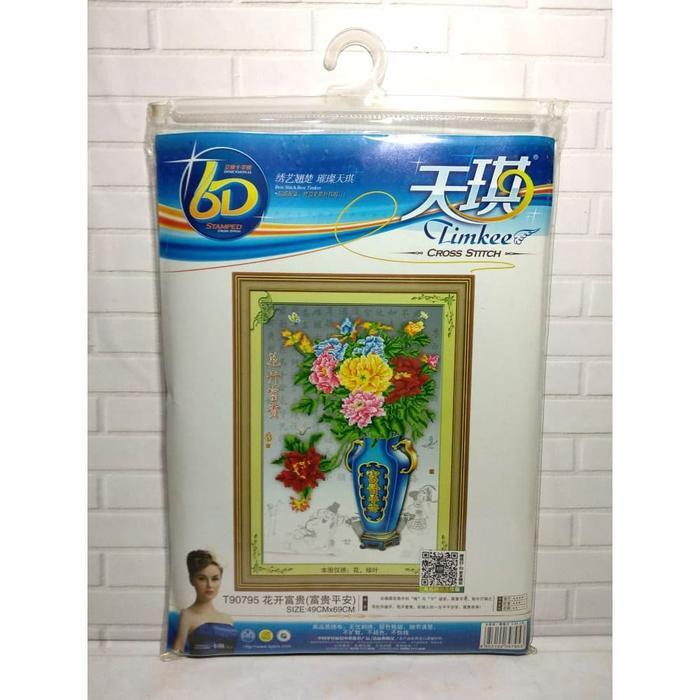 DISKON Paket Sulam Kristik TIMKEE 90795 Vas Bunga Flower Peony