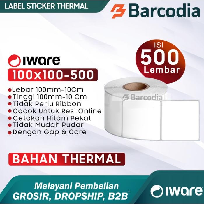 

Kertas Sticker Label Barcode Thermal 100 x 100 mm - ISI 500PCS 10x10cm