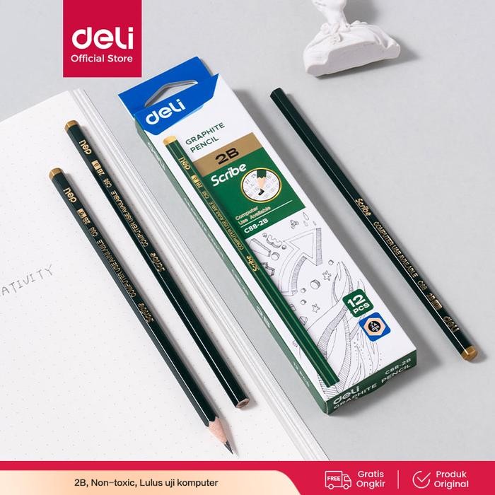 

Deli Graphite Pencil / Pensil Kayu 2B Isi 12pcs Kualitas Bagus EC88
