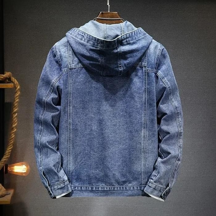 Pilihan- Jaket Jeans Denim Kupluk Bertopi Pria Wanita Terbaru Cowok Distro Keren Tebal Casual