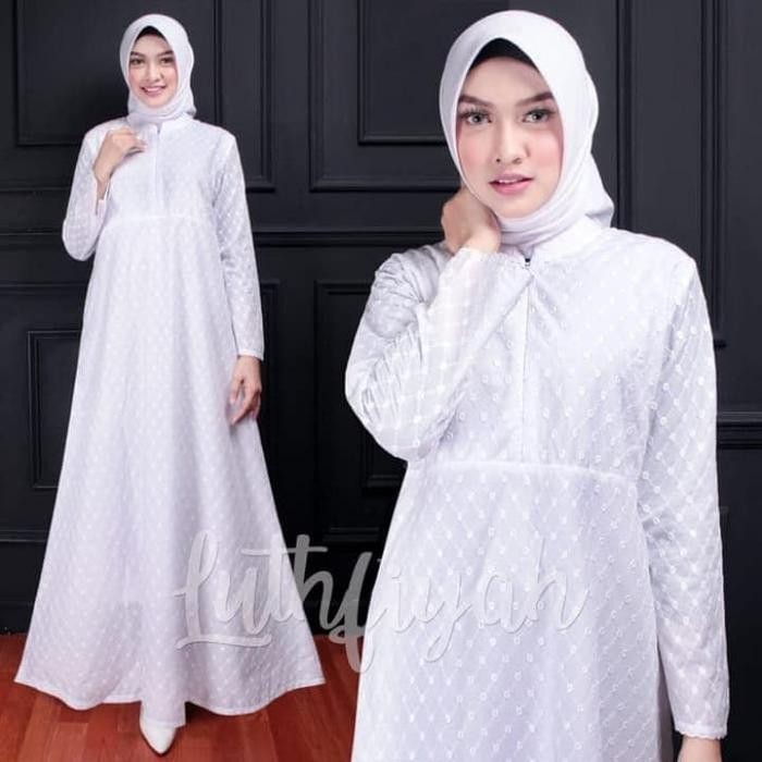Baju Gamis Haji & Umroh Wanita-Gamis Putih-Tanpa Bergo-Setelan Celana