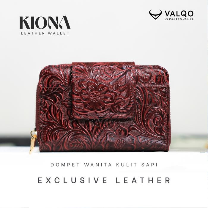 VALQO KIONA Dompet Kulit Sapi Wanita 13 Kartu 2 Foto Slot Resleting Dompet wanita Dompet kecil