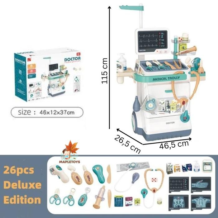 Baterai Lengkap Mainan Anak Dokter Troli + Baju Dokter Set Aksesoris Lengkap Mainan Anak Dokter