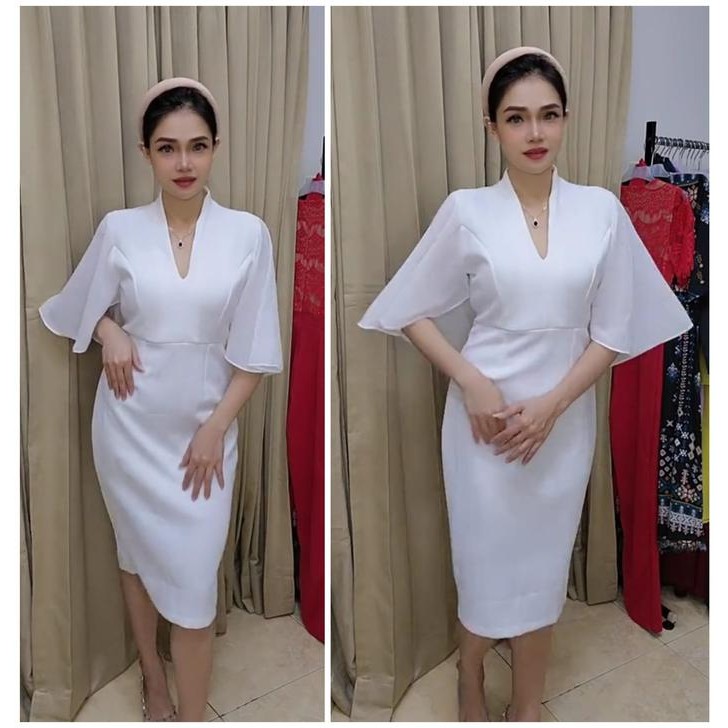 Pilihan- Loowear Midi Dress Bodycon Pesta Kondangan Bangkok Span Pendek Lengan Tile Premium