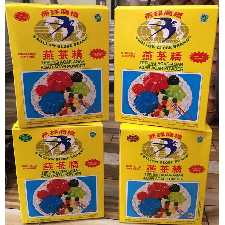 

Stok Baru SWALLOW GLOBE per DUS Tepung Agar Agar Powder (isi 12 Sachet)