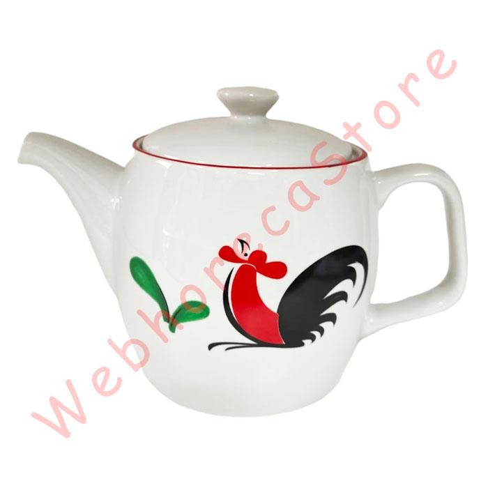 Tea Coffe Pot Chicken Kukuruyuk/ Teko Teh Kopi Keramik Motif Ayam Lis Merah - 700ml