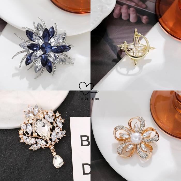 Bros Ring Besar Aksesoris Mewah Wanita Hijab Jilbab Pakaian Korea