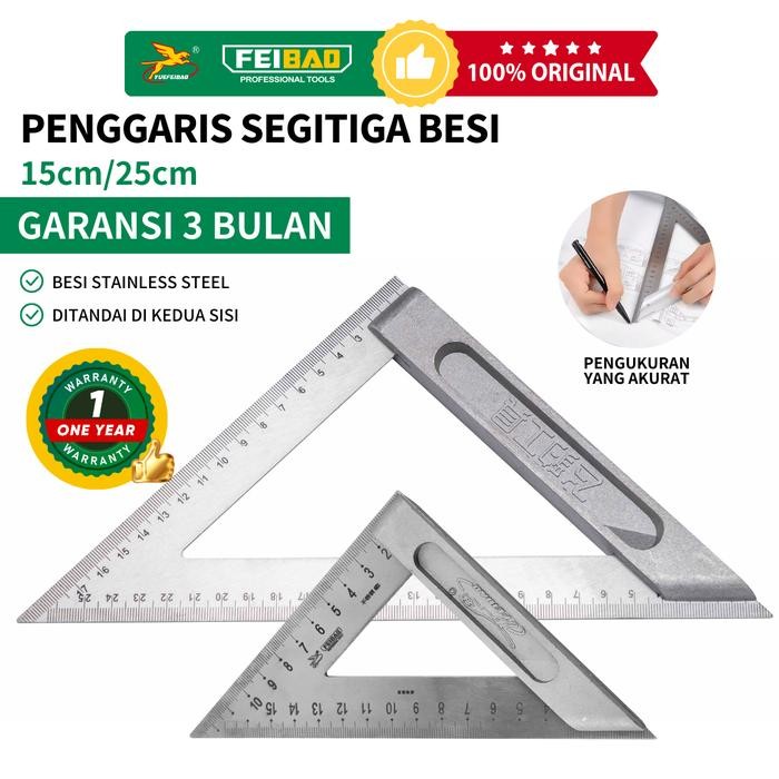 YUEFEIBAO Feibao Penggaris Segitiga Siku Besi 150 - 200mm / Steel Triangle Ruler / Penggaris Siku