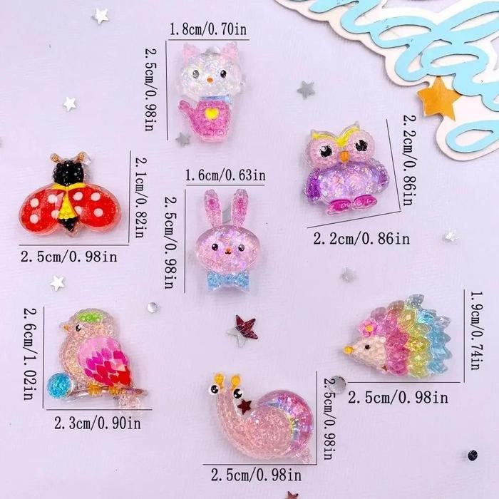 10PCS Resin Colorful Candy Color Cats Snail Beetle Rabbit Owl Figurines Flat back Scrapbook DIY