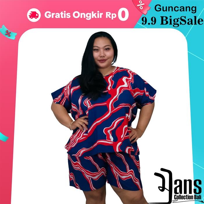 Setelan celana pendek super jumbo BALI wanita motif oneset Nyaman