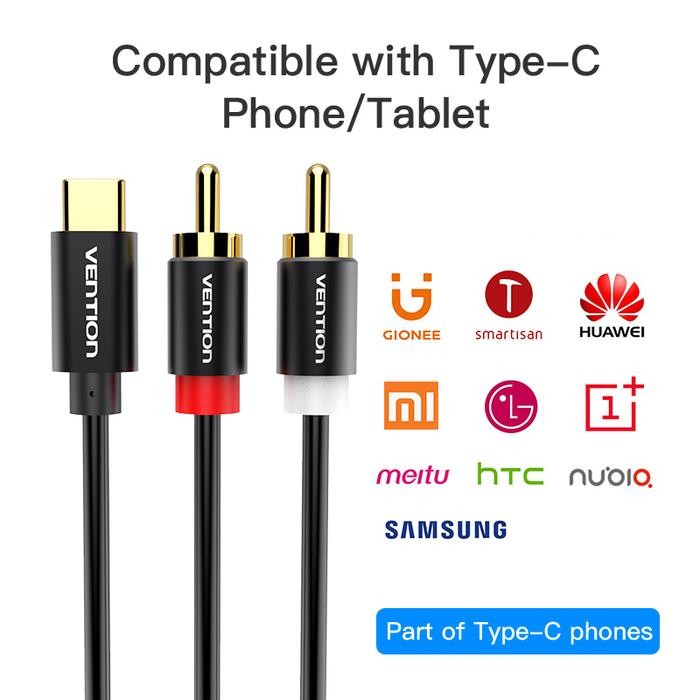 27r7- Vention Kabel Usb Type C To 2 Rca Male Audio
