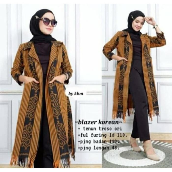 Pakaian Batik Outer Long Cardigan Blazer Batik Tenun Jumbo Premium