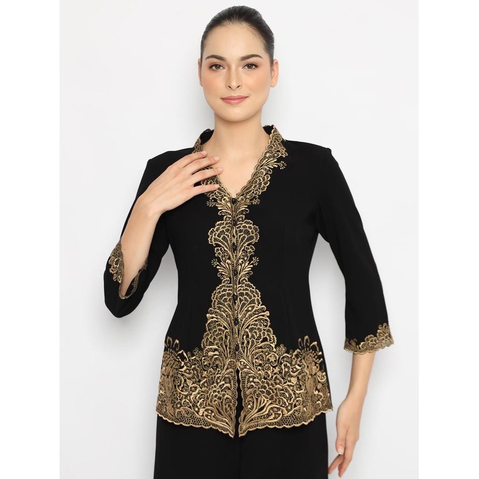 ASLI Lyne Halim Kebaya Bordir Emas, 7397 - Hitam. READY STOCK