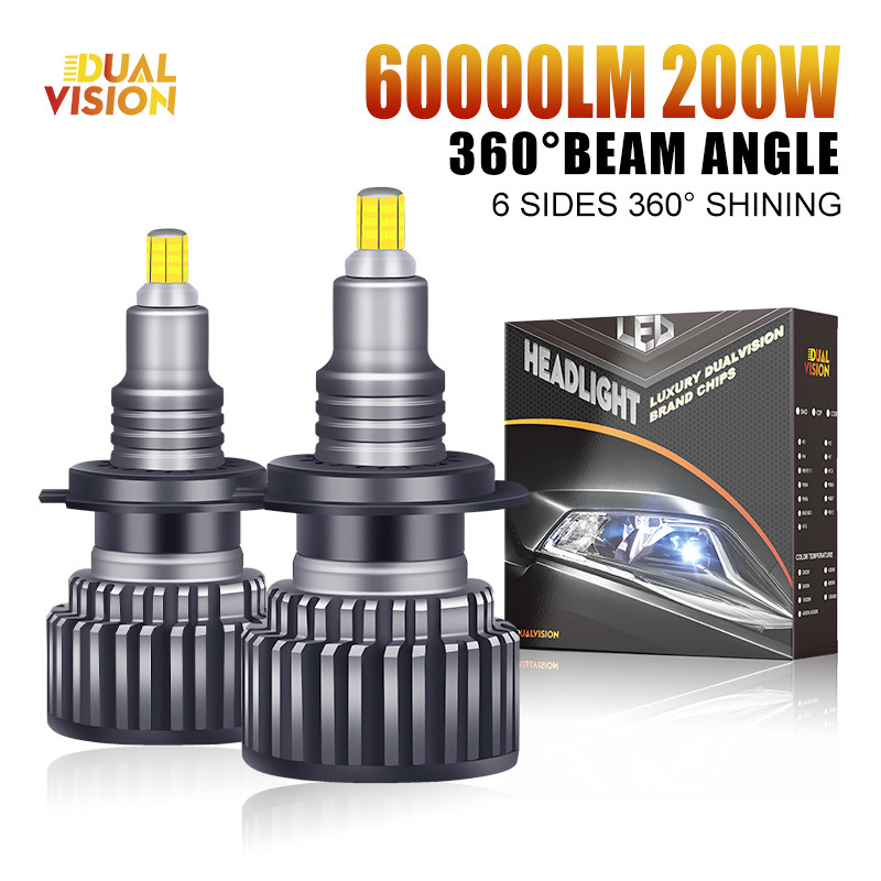 Dualvision 2PCS 360 200W 60000LM H7 Led Canbus H1 H8 H9 H11 H4 Hb4