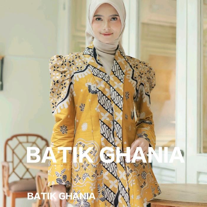 Blus Batik Wanita Modern Atasan Batik Wanita Baju Batik Kantor Lengan Panjang By Batik Ghania Katun