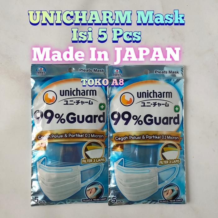 KJB UNICHARM JAPAN Mask 99% Guard Premium Comfort Mask Unicharm Masker Japan Made Isi 5 Pcs