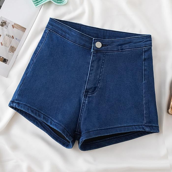 9qli- Celana Jeans Wanita Hitam Melar High Waist Pants Korea Style Denim Kekinian Hot Pants