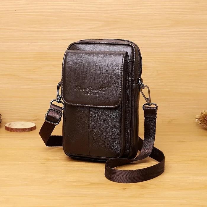 tas selempang pria kulit asli - tas pria hp pinggang kulit ori 1205