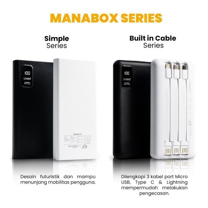 a8lq- Uneed Powerbank Manabox Built In Cable 10000 20000 Vooc Quick Charge